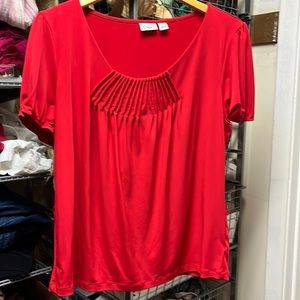 Red Cato Blouse in Polyester Spandex blend.  A few small catches.